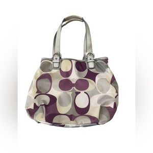 COACH Tricolor F17407 Purple/ Silver Satin Satchel Signature Scarf Tote